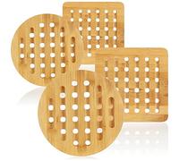 COM-FOUR® 4X Dessous de Plat en Bambou - Dessous de Plat pour casseroles, poêles, cocottes et woks - Support à casseroles (4 pièces - Bambou - Rond + carré)