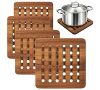 com-four® 4X Dessous de Plat en Bois d’Acacia, Protection Thermique Durable pour casseroles, poêles, Plats et Assiettes (4X Acacia - carré)