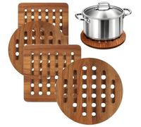 com-four® 4X Dessous de Plat en Bois d’Acacia, Protection Thermique Durable pour casseroles, poêles, Plats et Assiettes (4X Acacia - Rond/carré)