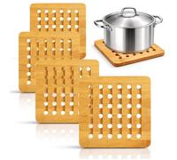 com-four® 4X Dessous de Plat Ronds en Bambou, Protection Thermique Durable pour casseroles, poêles, Plats et Assiettes (4X Bambou - carré)
