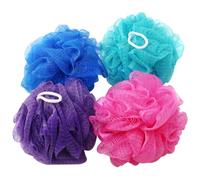 com-four® 4x Éponge de douche - Éponge de bain aux couleurs vives - éponge de lavage pour la douche - boule de douche [le choix des couleurs varie !] (04 pièces)