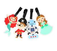 COM-FOUR® 4x étiquettes à bagages en plastique souple - étiquettes pour valises et sacs pour enfants avec étiquettes d'adresse (04 pièces. - Robot. Pirate. Princesse. sirène)