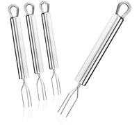 COM-FOUR® 4x Fourchette à pommes de terre avec 3 broches en acier inoxydable - réutilisable comme brochette de maïs (04 pièces - acier inoxydable)