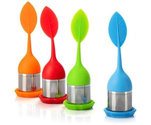 COM-FOUR® 4x Infuser à thé en acier inoxydable et silicone - passoire à thé avec couvercle et soucoupe - boule à thé
