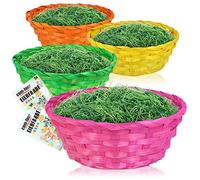 COM-FOUR® 4x paniers colorés en raphia et couleurs d'œufs comme décoration pour Pâques - Nid de Pâques aux couleurs vives - Panier de Pâques (Ensemble 1 - coloré)