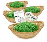 COM-FOUR® 4x paniers de Pâques avec 100 g d'herbe décorative, couleurs d'œufs et livre de coloriage - panier en raphia avec herbe de Pâques et couleurs d'œufs en 5 couleurs (Set nature marron 5)