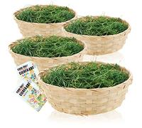 COM-FOUR® 4x paniers de Pâques avec des couleurs décoratives d'herbe et d'œuf - paniers de Pâques avec de l'herbe verte - panier en raphia (Set nature marron 2)