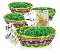 com-four® 4X paniers de Pâques avec Herbe décorative, Couleurs d'œufs avec Livre de coloriage - paniers de Pâques colorés en Raphia avec Herbe Verte - Panier en Raphia (Ensemble 2 - coloré)