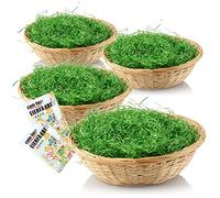 com-four® 4X paniers de Pâques avec herbe verte et couleurs d'œuf - Paniers de Pâques en raphia décoratifs (Set Nature Marron 1)