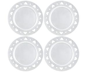 com-four® 4x sous-assiettes argentées scintillantes avec bordure à motif - soucoupes réutilisables - décoration de table pour mariages et autres occasions - Ø 33 cm
