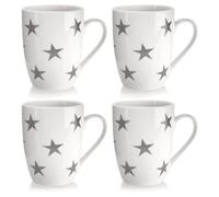 com-four® 4x Tasses à café en céramique - Tasses à café au Design Moderne - Cafetière pour Boissons Froides et Chaudes - Tasse à poignée Blanche avec étoiles - Gobelet 300 ML (Étoiles - 300ml)