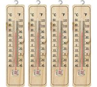 COM-FOUR® 4x Thermometer - Thermomètre à bois pour intérieur - Thermomètre avec échelle en degrés Celsius et Fahrenheit (04 pièces - 21.9x4.8x0.6cm)
