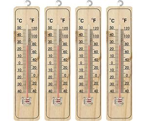 COM-FOUR® 4x Thermometer - Thermomètre à bois pour intérieur - Thermomètre avec échelle en degrés Celsius et Fahrenheit (04 pièces - 21.9x4.8x0.6cm)