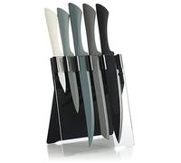 COM-FOUR® 5 pièces Set de couteaux avec support, Couteaux en acier | Couteaux de cuisine aiguisés dans un bloc de couteaux