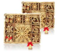 COM-FOUR® 52x étoiles en Paille dans Un Ensemble de mélange - décoration de Sapin de Noël - Pendentif en Paille pour Le Sapin de Noël - Suspension de Sapin de Noël Naturel (52 pièces - Set1)