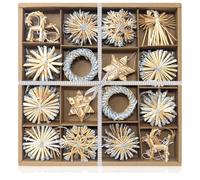 COM-FOUR® 56 pièces Ensemble de décorations pour Arbres de Noël | Décorations pour arbres de Noël en paille - étoiles en paille de différentes formes
