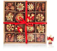 COM-FOUR® 56 pièces Ensemble de décorations pour Arbres de Noël | Décorations pour arbres de Noël en paille - étoiles en paille de différentes formes