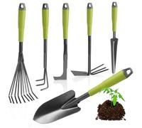COM-FOUR® 6 pièces Ensemble d'outils de Jardinage, Ensemble de Jardinage | petit cultivateur - grattoir à joints - râteau à main - truelle à fleurs