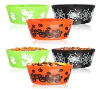 com-four® 6x Bols à Snack Halloween - Ensemble de Bols pour Bonbons Emballés - Assiettes à Snack en Plastique - Vaisselle de Fête pour Halloween et Soirées à Thème (6 pièces - 3 couleurs)
