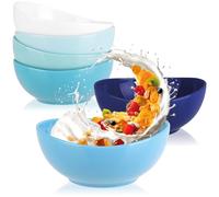 com-four® 6x bols en céramique 500 ml - bols à céréales - bols à dessert - saladiers - idéal pour le petit-déjeuner, les collations et les desserts - design élégant (6 pièces - blanc/bleu - courbé)