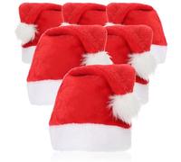 com-four® 6x Bonnet de Père Noël en peluche avec pompon - Bonnet de Noël X-Mas pour Noël et le Père Noël - Bonnet en peluche pour costume de Père Noël (Rouge avec fourrure - 6 pièces)
