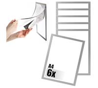 com-four® 6x cadres magnétiques DIN A4 autocollants - porte-documents avec fermeture magnétique - pochette d'information pour porte, fenêtre, bureau, cabinet et entreprise (argenté - 6x)