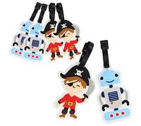 COM-FOUR® 6x étiquettes à bagages colorées en plastique souple pour enfants - étiquettes à bagages pour valises et sacs de voyage pour enfants - étiquettes d'adresse (06 pièces. - Robot. pirate)