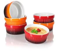 COM-FOUR® 6x Ragout Fin Bowl - Moules allant au four en rouge et orange - Bol à crème brûlée - Bol à dessert de 250 ml chacun - Passe au lave-vaisselle