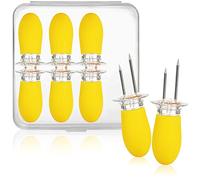 COM-FOUR® 8x fourchette à maïs avec 2 dents en acier inoxydable, antirouille - brochettes de maïs réutilisables - aide à éplucher les pommes de terre en robe (08 pièces - jaune)