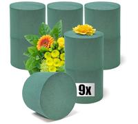 com-four® 9X Mousse Florale pour compositions Florales en Forme de Cylindre Ø 9,5 cm - Mousse Florale pour Fleurs fraîches - éponge Florale pour Bricolage pour Mariages, Pâques et Anniversaires