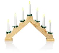 COM-FOUR® Arc de Bougie à LED en Guise de lumière de Noël - Pont à Bougies à 7 LED - Pyramide à Arc de Bougie en Bois - Lampe de fenêtre avec minuterie pour Noël (01 pièces - 7 LED Bois)