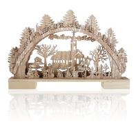 com-four® Arche Lumineuse LED en Bois - 41 x 27 cm - décoration Lumineuse Motif Village d’Hiver - Grande déco de Noël pour Rebord de fenêtre & Table (Marron Naturel - Village - 41x27cm)