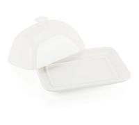 COM-FOUR® Beurrier en porcelaine, Plat en porcelaine blanche avec poignée