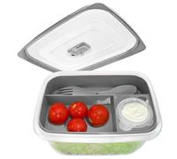 com-four® Boîte à lunch grise avec couverts et récipient à sauce - Boîte à bento pour le travail, l'école, l'université et les voyages (01 pièce - gris - 19 cm)
