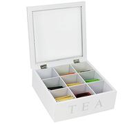 com-four® Boîte à thé à 9 compartiments - boîte de rangement en bois pour sachets de thé - boîte à sachets de thé avec fenêtre de visualisation - boîte à thé (01 pièce - 22x22x8.5cm blanc)