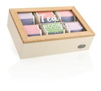 com-four® boîte à thé avec 6 Compartiments pouvant contenir jusqu'à 72 sachets de thé - boîte de Rangement en Bois pour thé, dosettes de café, épices [la sélection varie] (1 pièce - Gris/Marron)