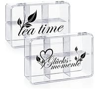 com-four® Boîte de Rangement avec 6 Compartiments en Plastique Transparent pour Sachets de Thé - Stockage (2 pièces - Glücksmomente & Teatime)