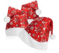 COM-FOUR® Bonnet de Père Noël avec Pompon - X-Mas en Velours avec Bordure en Peluche - Motif Flocon de Neige (04 Pièces)