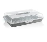 com-four® cake container - boîte de transport pour gâteaux et aliments - récipient de conservation avec couvercle et poignée de transport - plateau de service gris (01 pièce - design 2 gris)