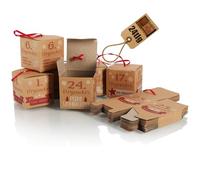 COM-FOUR® Calendrier de l'Avent 24 pièces à remplir soi-même - 24 boîtes cadeaux pliables avec chiffres et rubans - Kit de bricolage de Noël - Emballage cadeau durable