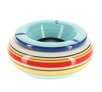 com-four® Cendrier coupe-vent XL en céramique dolomitique - cendrier tempête résistant aux intempéries avec rayures colorées - grand cendrier de table avec couvercle (01 pièce 19.5cm bleu)