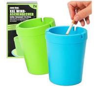 COM-FOUR® cendriers 2x XXL pour l'extérieur - cendriers coupe-vent - gobelets tempête avec couvercle - cendriers de voiture, Ø 10 cm (vert + bleu)