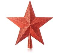 COM-FOUR® Cime de Sapin de Noël Rouge en Forme d'Étoile - Étoile Rouge pour la Cimier de Sapin de Noël - Décoration de Sapin de Noël Décorée - Décoration de Sapin de Noël Traditionnelle en Plastique