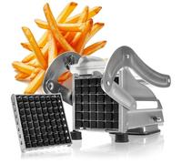 COM-FOUR® Coupe-frites - Coupe-pommes de terre en acier inoxydable - Presse avec 2 inserts de coupe - Coupe-fruits, légumes et fromage, lavable au lave-vaisselle (Edelstahl + Saugnapf)