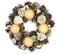 COM-FOUR® Couronne de Table pour Noël - Couronne de l'Avent Blanche avec cônes - Couronne décorative avec 4 photophores (Couronne de l'Avent L)