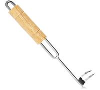 COM-FOUR® Crochet pour barbecue, couverts de gril de qualité supérieure | avec manche en bois et crochet en queue de cochon