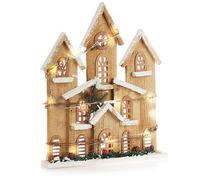 com-four® Décoration de Noël - Maison en Bois à Poser avec éclairage LED - décoration en Bois, Maison illuminée - décoration de Table [la sélection varie !]