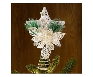 com-four® Décoration étoile Noël, décoration Noël étoile en métal avec décoration, Support Poinsettia Blanc avec Aiguille de pin, Fleur & Baie