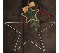 com-four® Decoration Star Christmas - Etoile de décoration de Noël à accrocher - Poinsettia avec Noeud, Branches et Figurine de Noël - Cintre de décoration (Etoile - Couleur Argent)