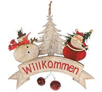 COM-FOUR® Décoration suspendue de Noël - Lettre de suspension en bois avec petite cloche - Plaque de porte en bois "Willkommen" - Suspension pour porte et fenêtre